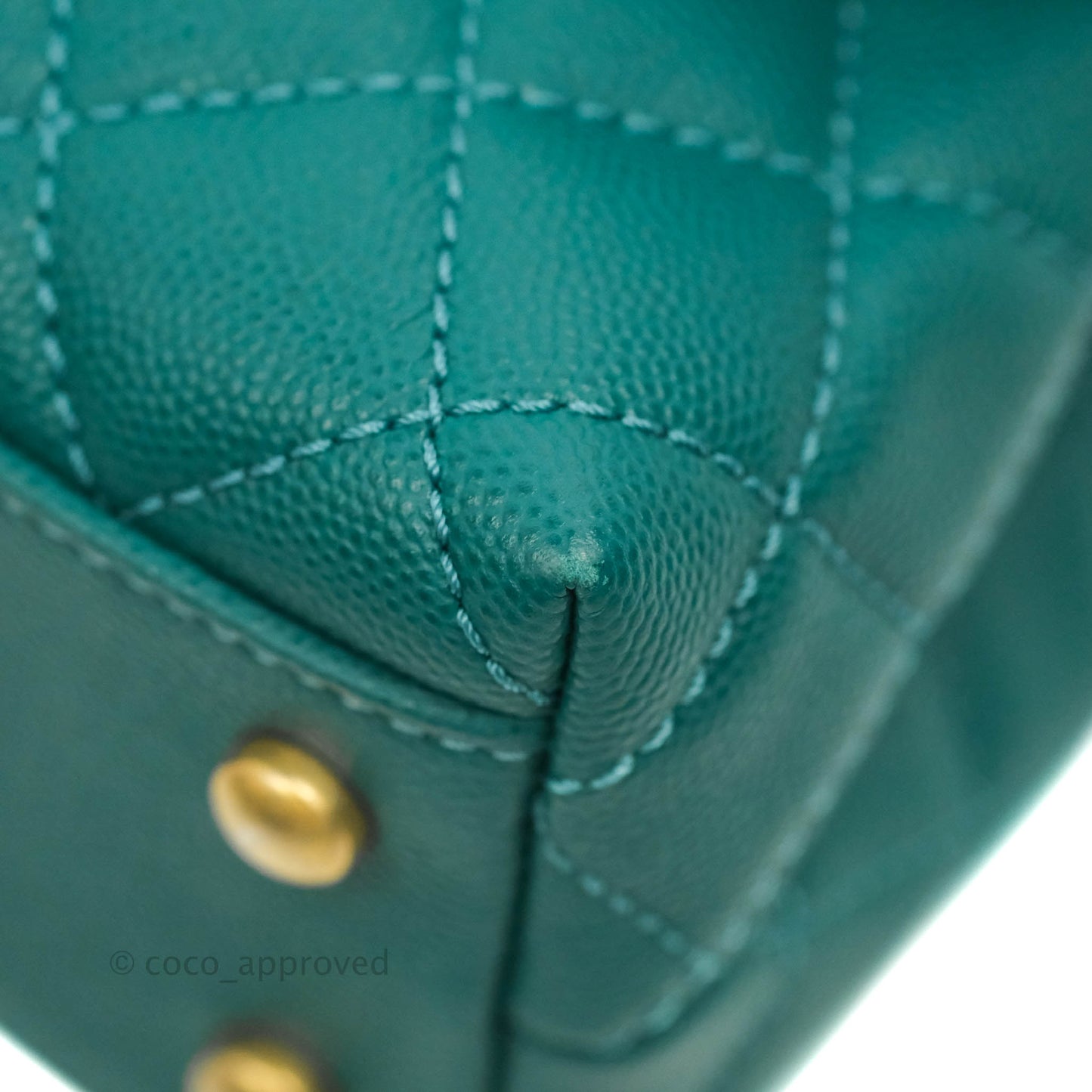 Chanel Small Quilted Coco Handle Teal Green Caviar Gold Hardware