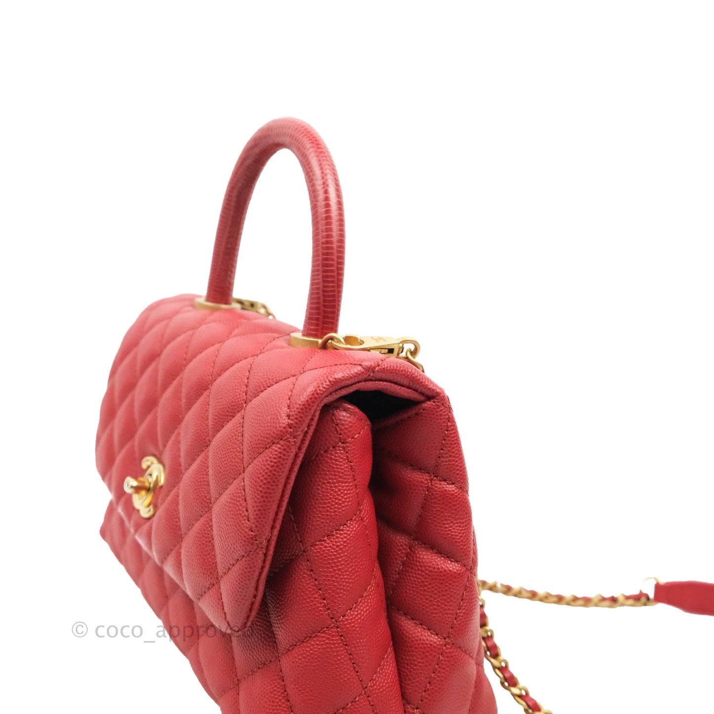 Chanel Small Quilted Coco Handle Red Caviar Gold Hardware