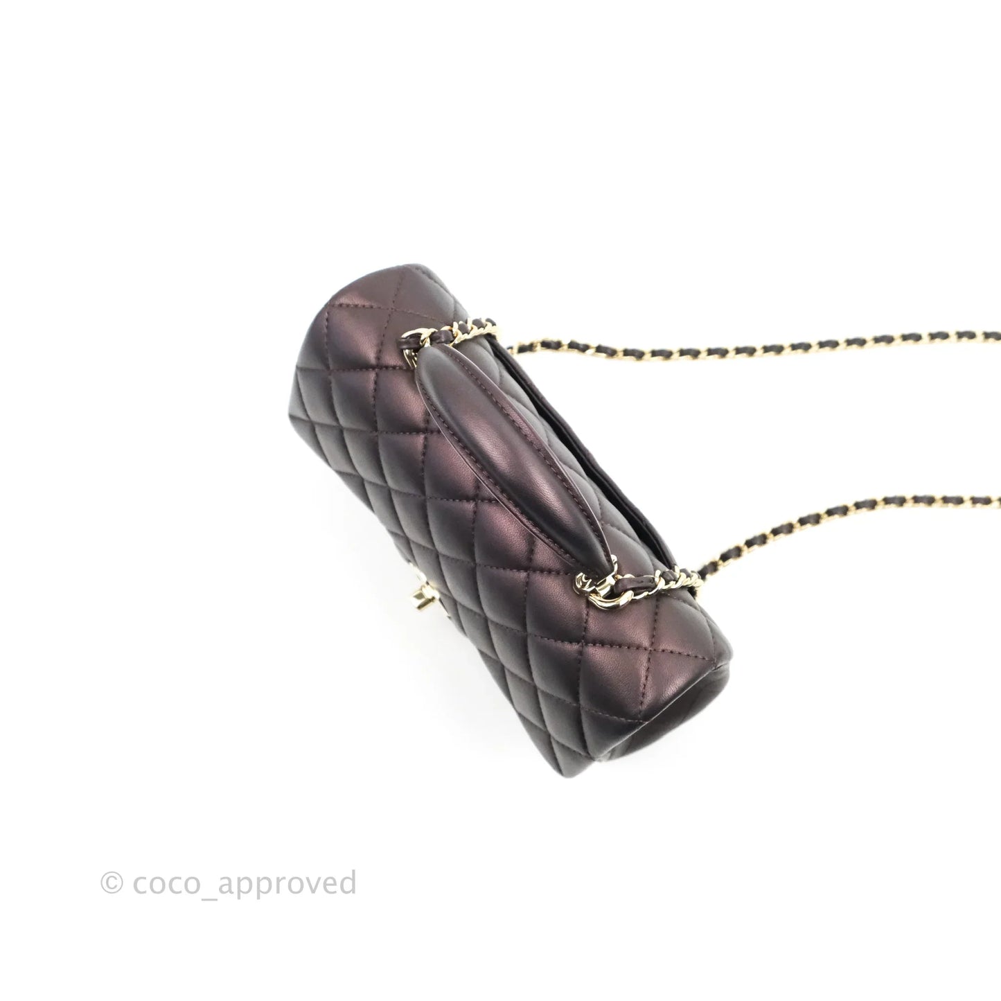 Chanel Top Handle Mini Rectangular Flap Bag Dark Purple Lambskin Gold Hardware