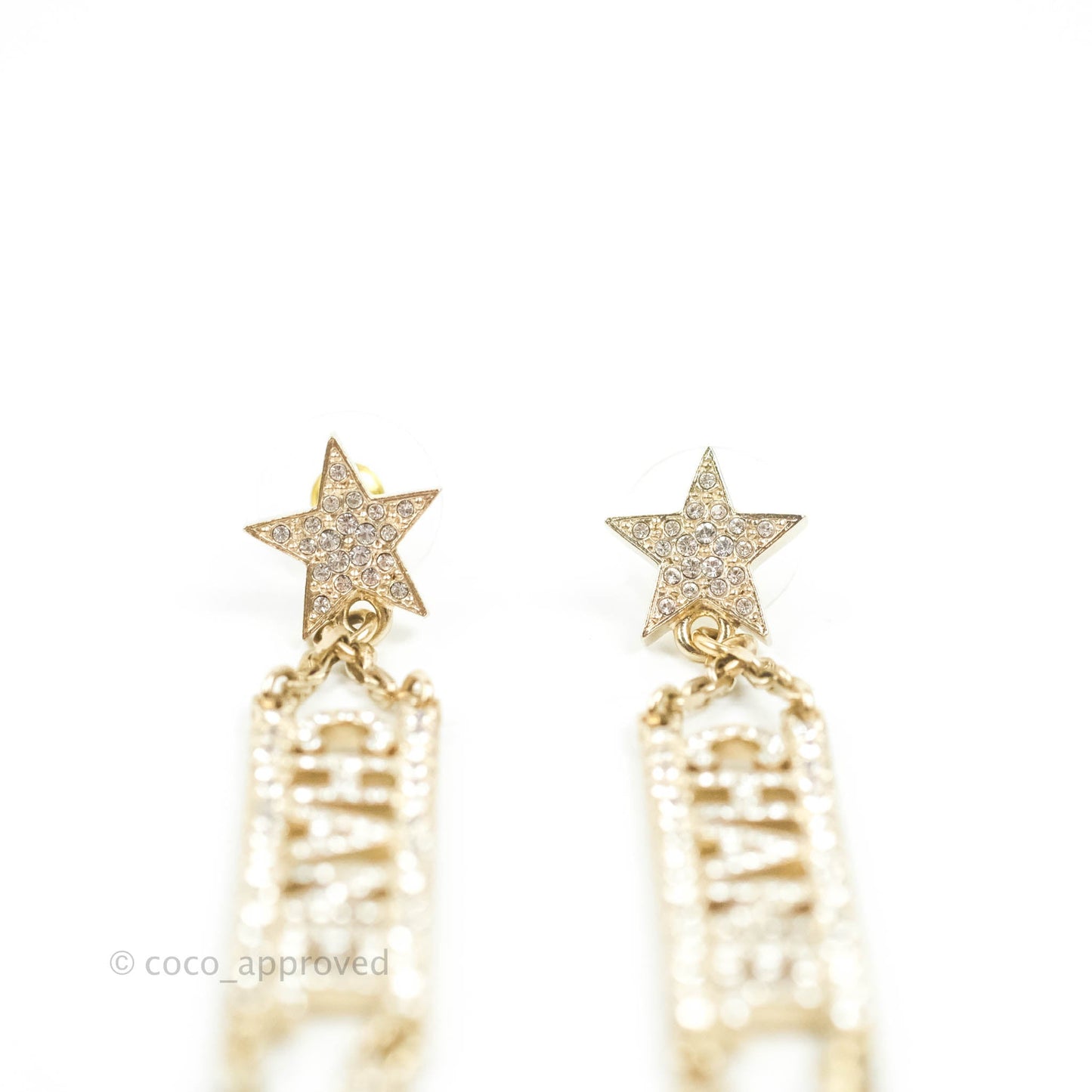 Chanel Crystal Star No5 CHANEL Drop Earrings Gold Tone 22S