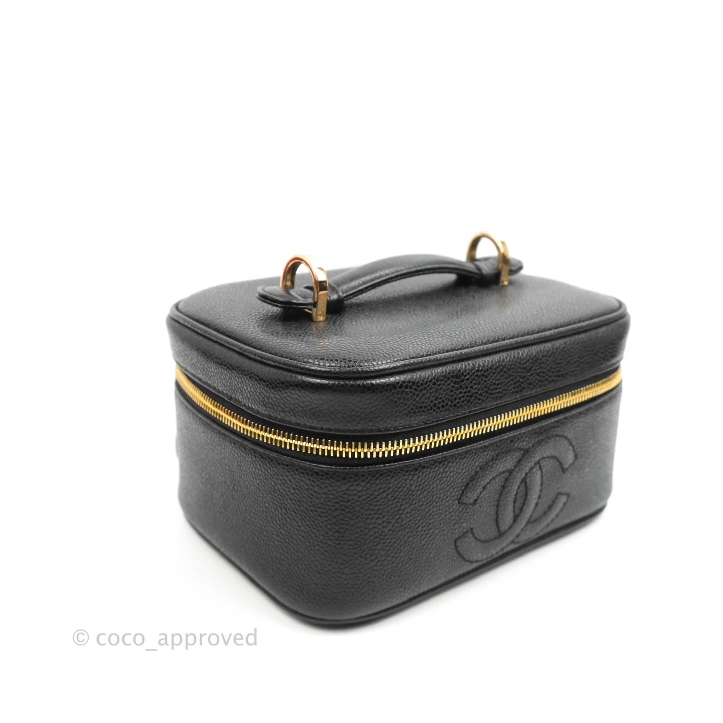 Chanel Vintage Vanity Case Black Caviar Gold Hardware
