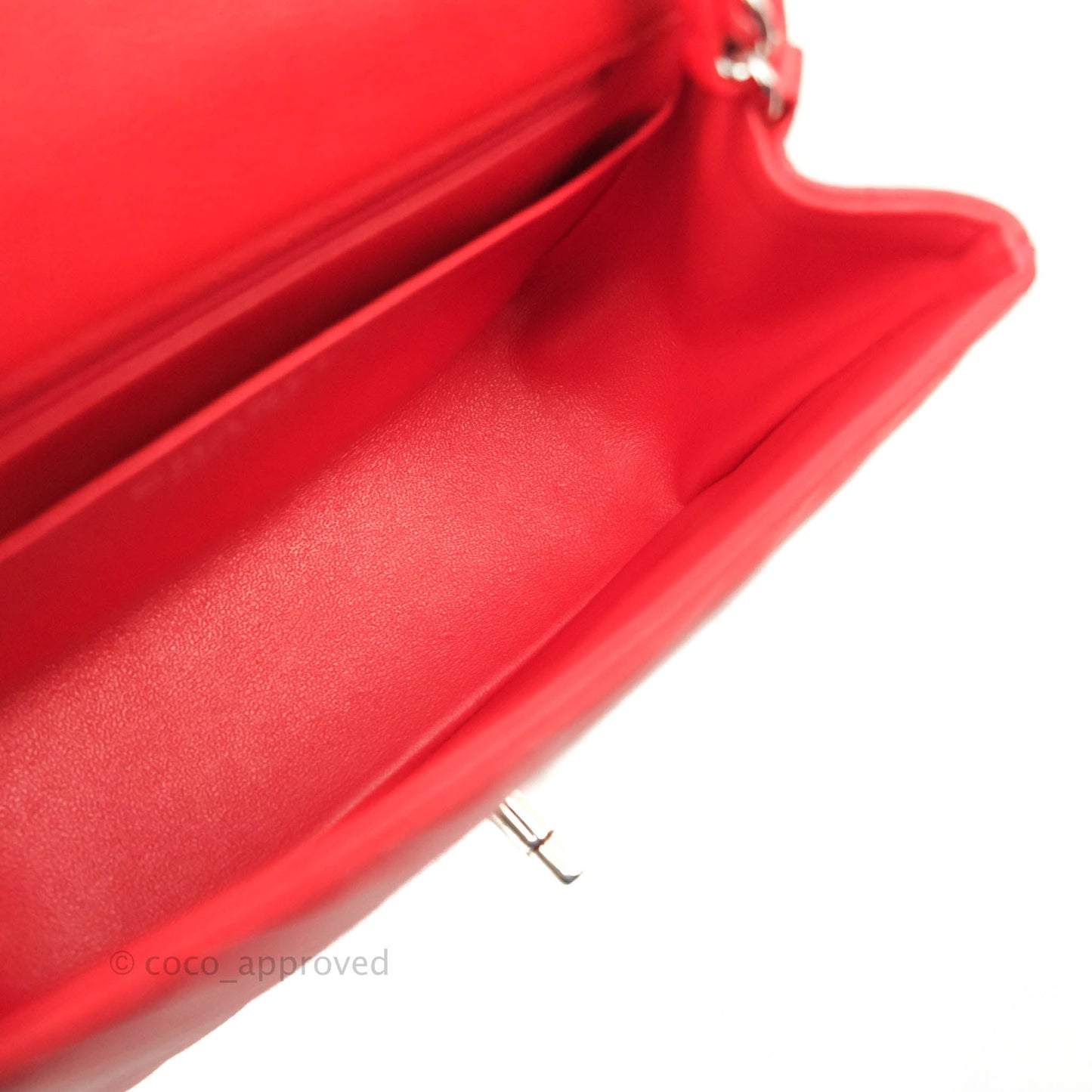 Chanel Mini Square Red Chevron Caviar Silver Hardware
