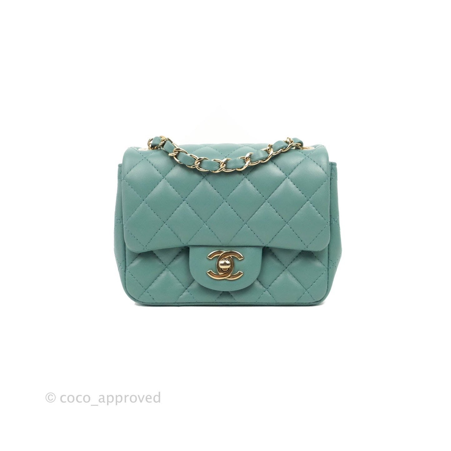 Chanel Mini Square Teal Green Lambskin Gold Hardware