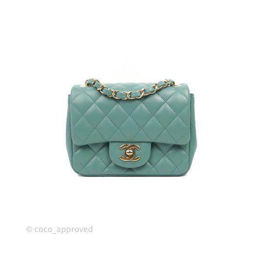 Chanel Mini Square Teal Green Lambskin Gold Hardware