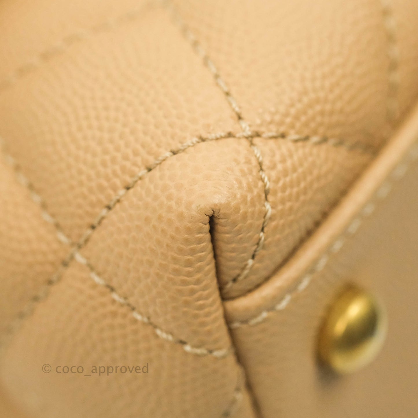 Chanel Small Coco Handle Quilted Beige Caviar Gold Hardware Lizard Embossed Handle