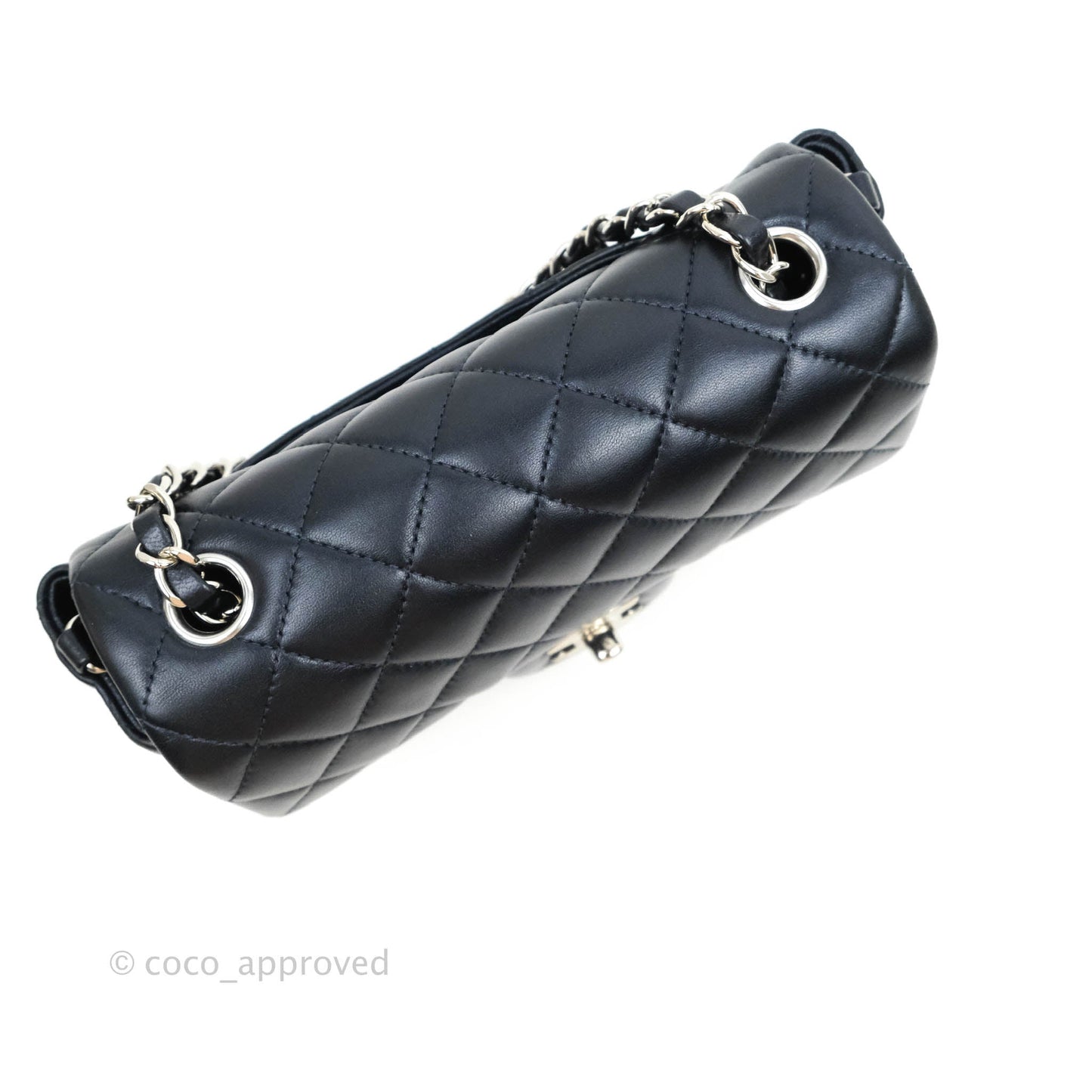 Chanel Quilted Mini Rectangular Lambskin Dark Navy Silver Hardware