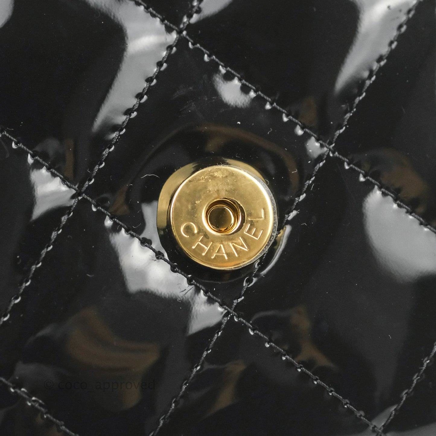 Chanel Quilted Clutch With Chain Patent Metal Black Gold Hardware
