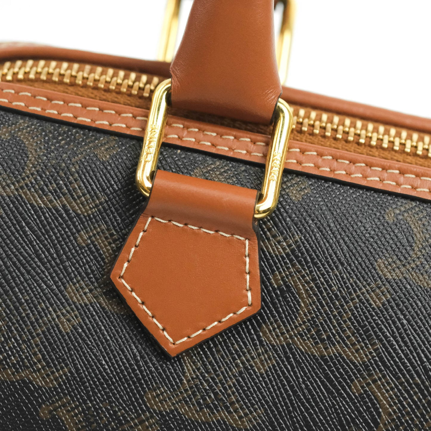 Celine Small Triomphe Canvas Boston Bag Tan Calfskin