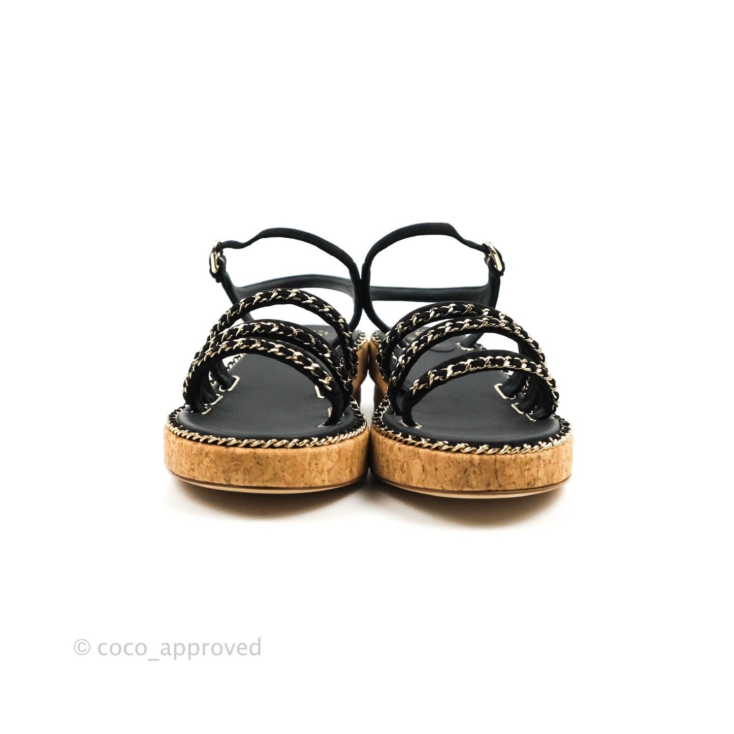 Chanel CC Chain Cork Sandals Black Size 37.5