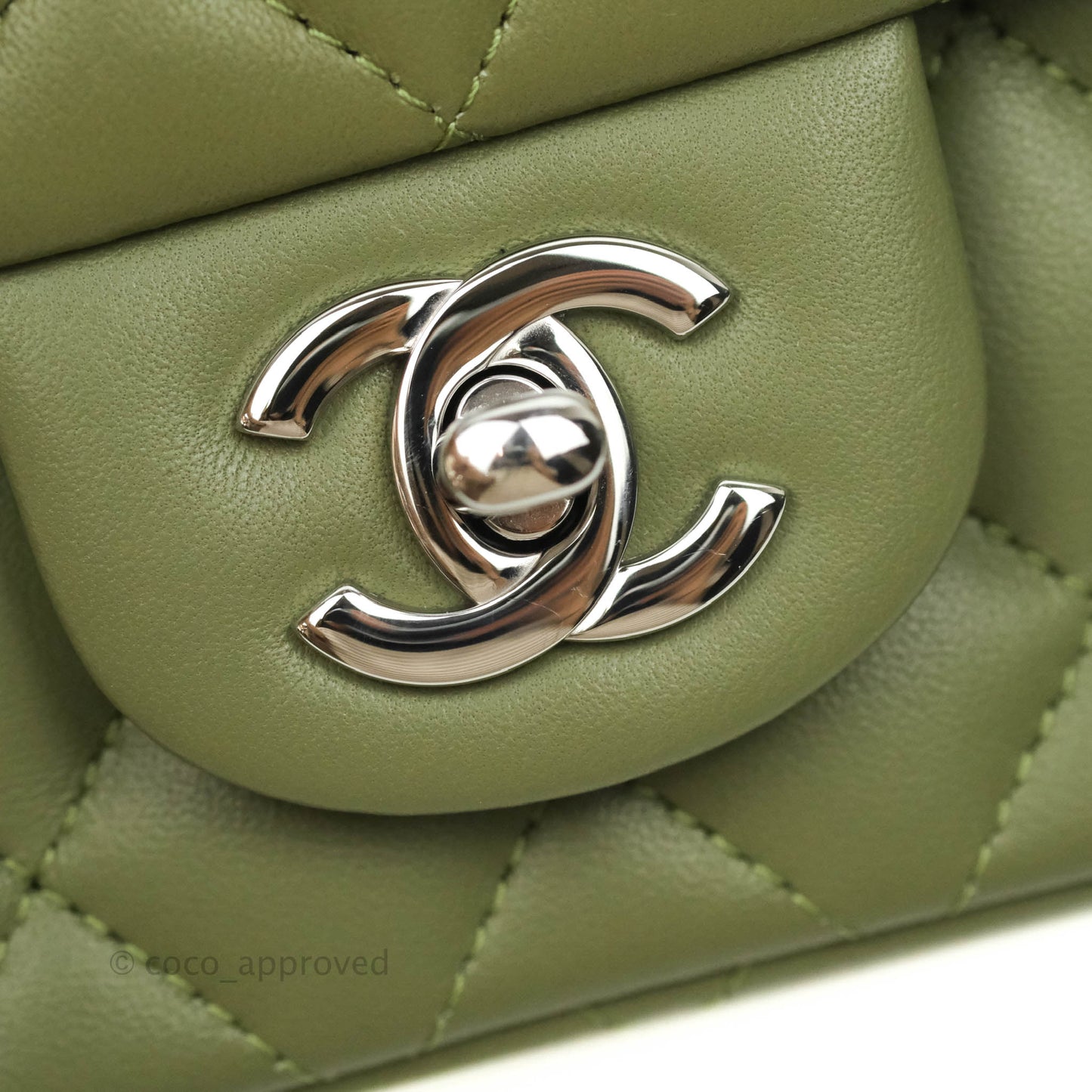 Chanel Quilted Mini Square Olive Green Lambskin Silver Hardware 21B