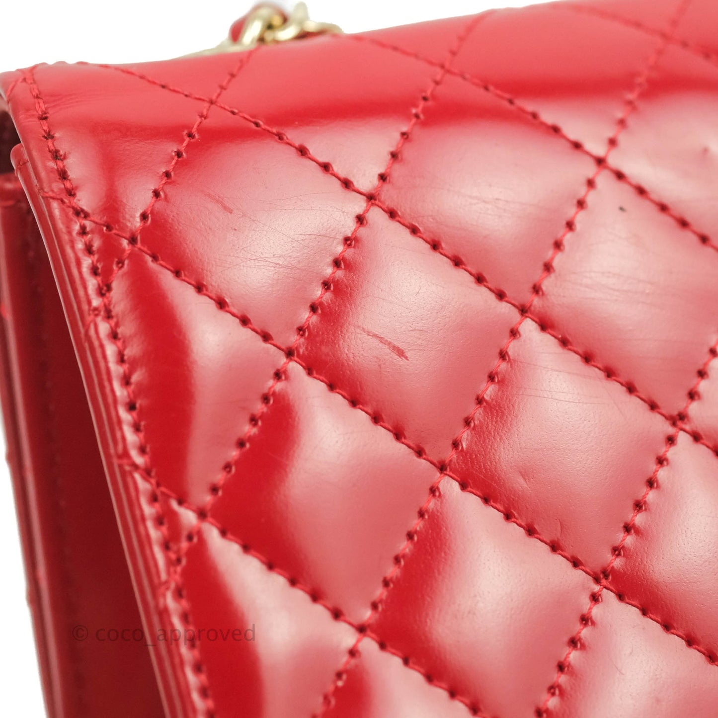 Chanel Flat Quilted Mini Flap Red Box Calfskin Gold Hardware