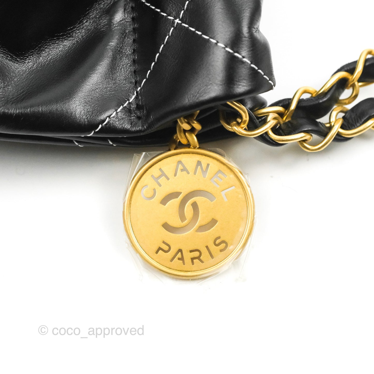 Chanel 22 Small Black Calfskin Contrast Stitch Aged Gold Hardware