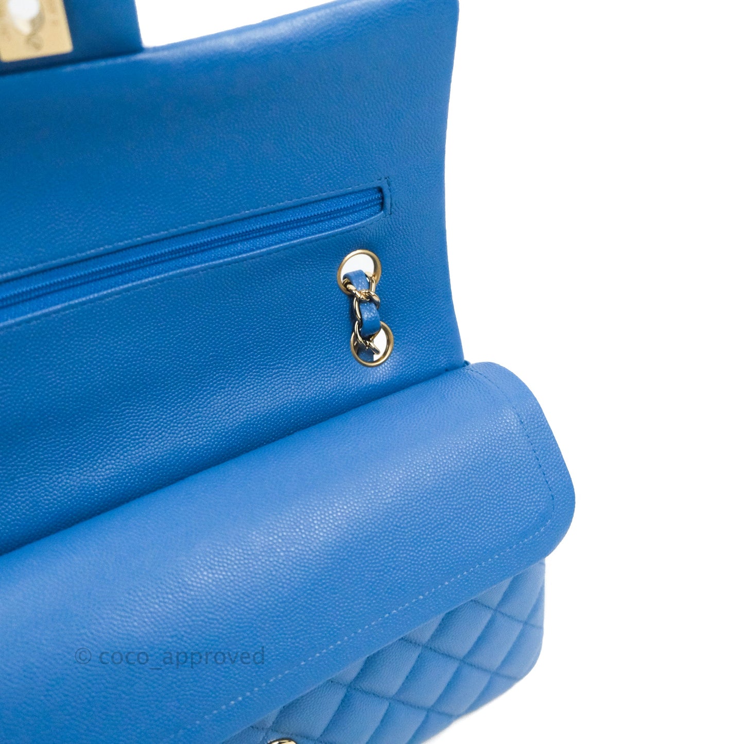 Chanel Classic M/L Medium Flap Quilted Blue Caviar Gold Hardware 21P