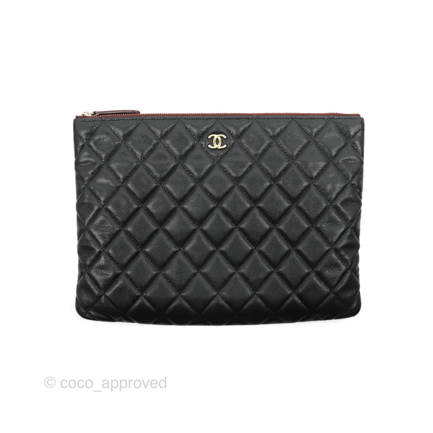 Chanel Medium Quilted O Case Black Caviar Gold Hardware