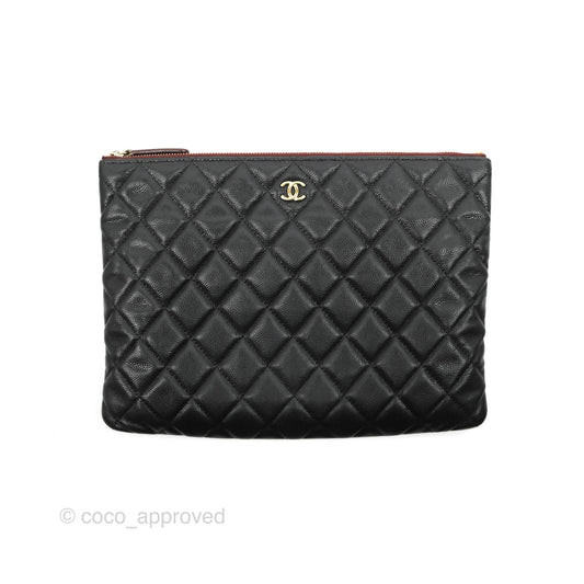 Chanel Medium Quilted O Case Black Caviar Gold Hardware