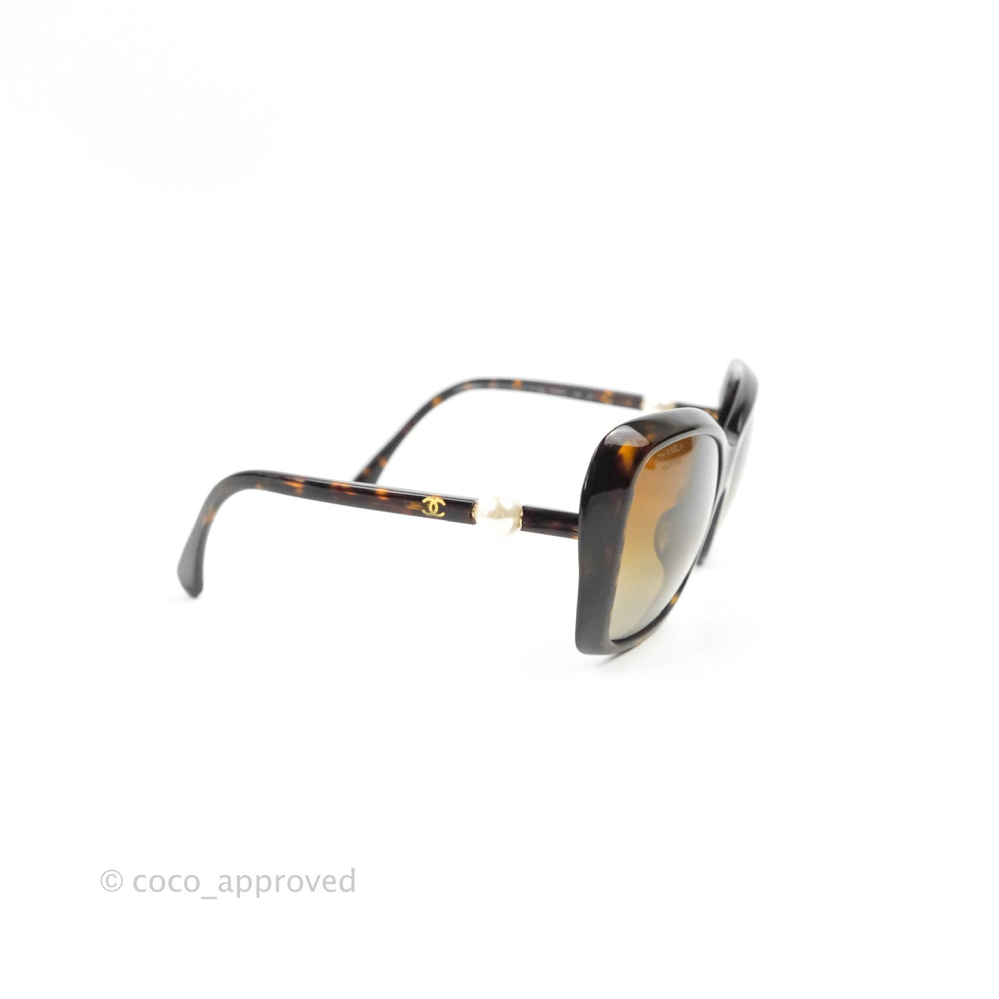 Chanel Tortoise Shell Oversized Frame Pearl CC Sunglasses