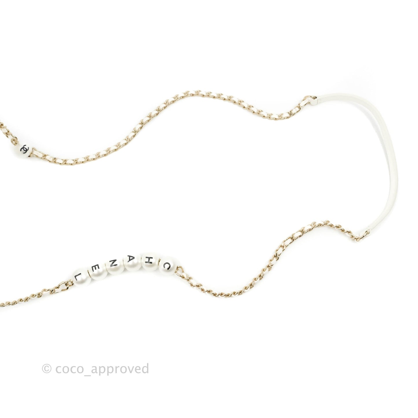 Chanel Small Logo Pearl Chain Flap Bag White Lambskin Gold Hardware