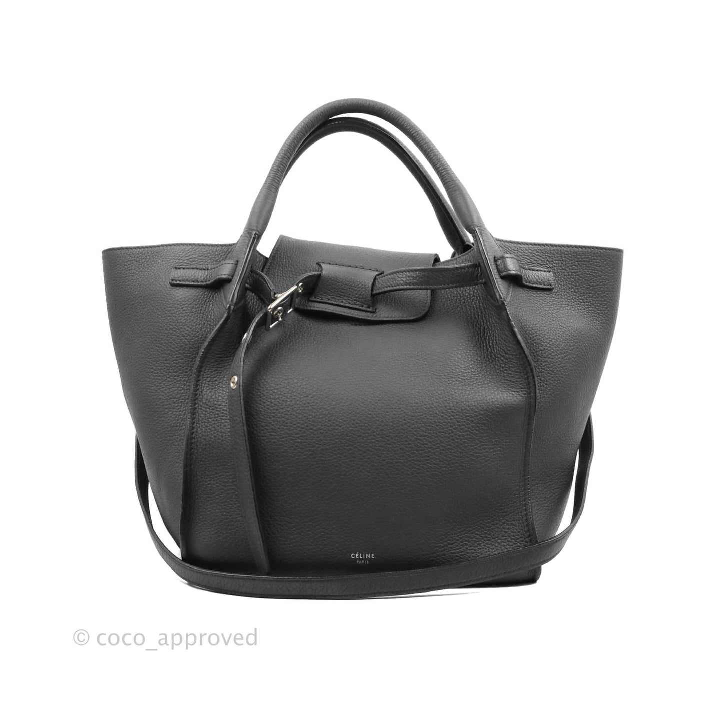 Celine Small Big Bag Black Supple Grained Leather Silver Hardware Dark Grey