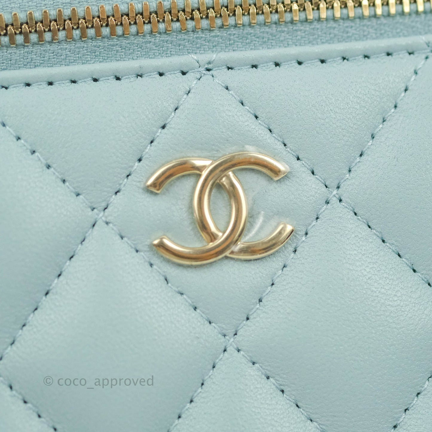 Chanel Vanity Rectangular Top Handle Light Blue Lambskin Gold Hardware