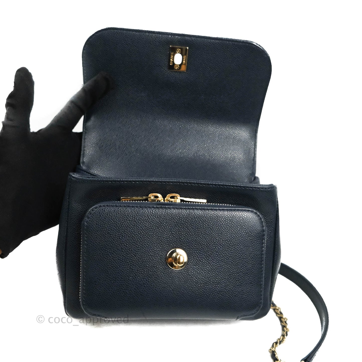 Chanel Quilted Small Business Affinity Flap Navy Caviar Gold Hardware