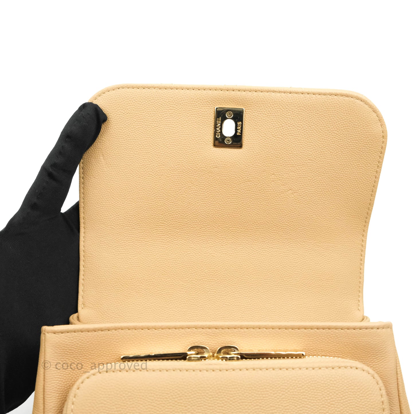 Chanel Quilted Small Business Affinity Flap Dark Beige Caviar Light Gold Hardware