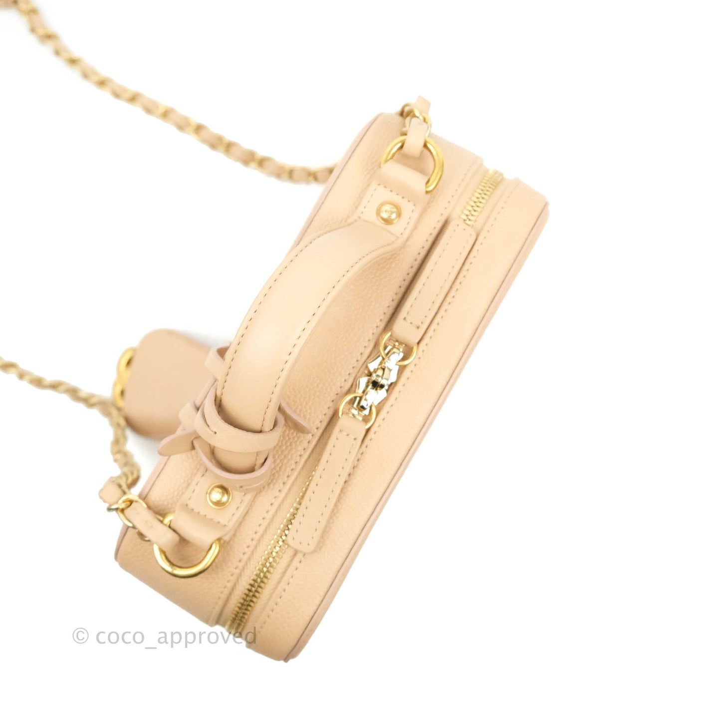 Chanel Quilted Medium CC Filigree Vanity Case Beige Caviar Gold Hardware