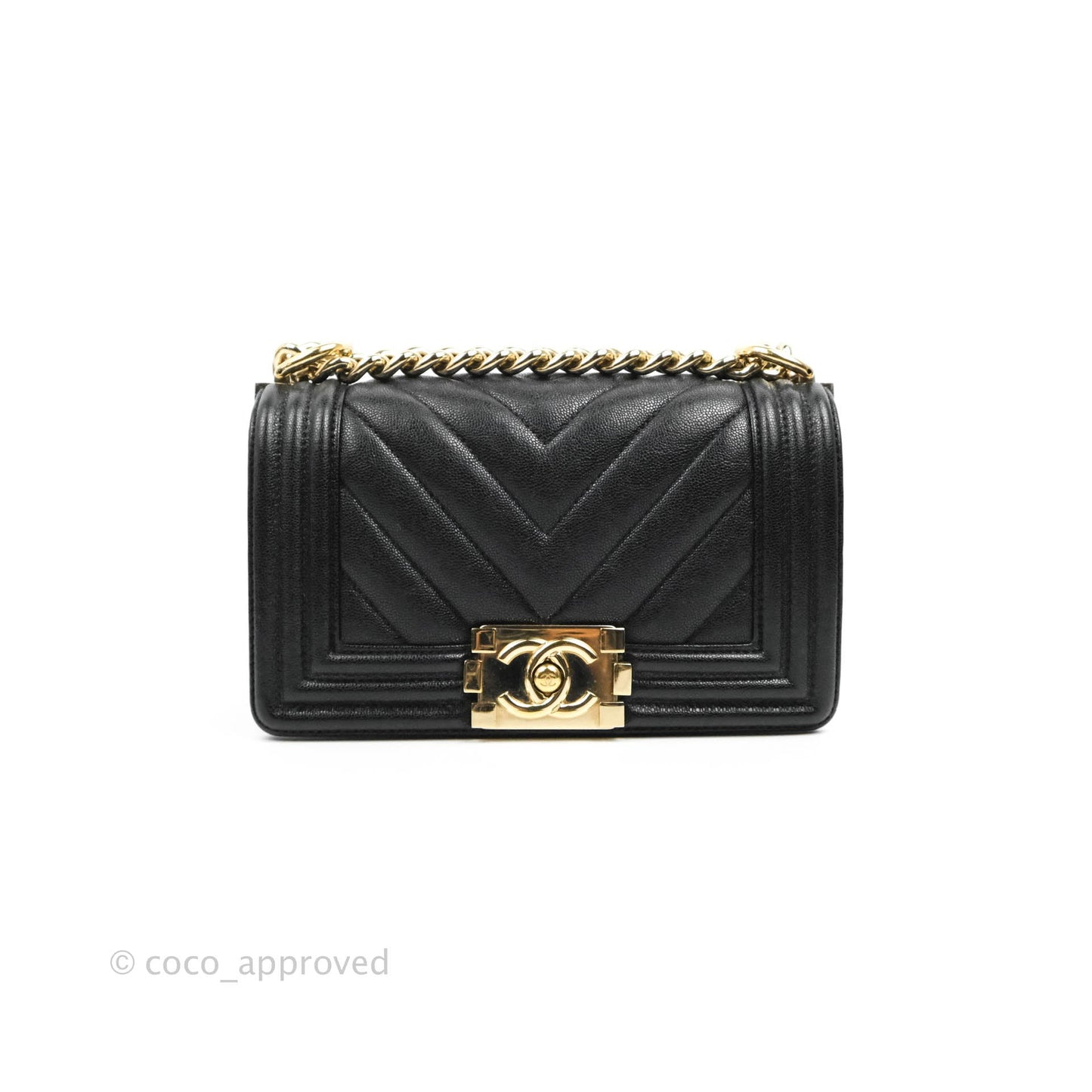 Chanel Small Boy Chevron Black Caviar Gold Hardware