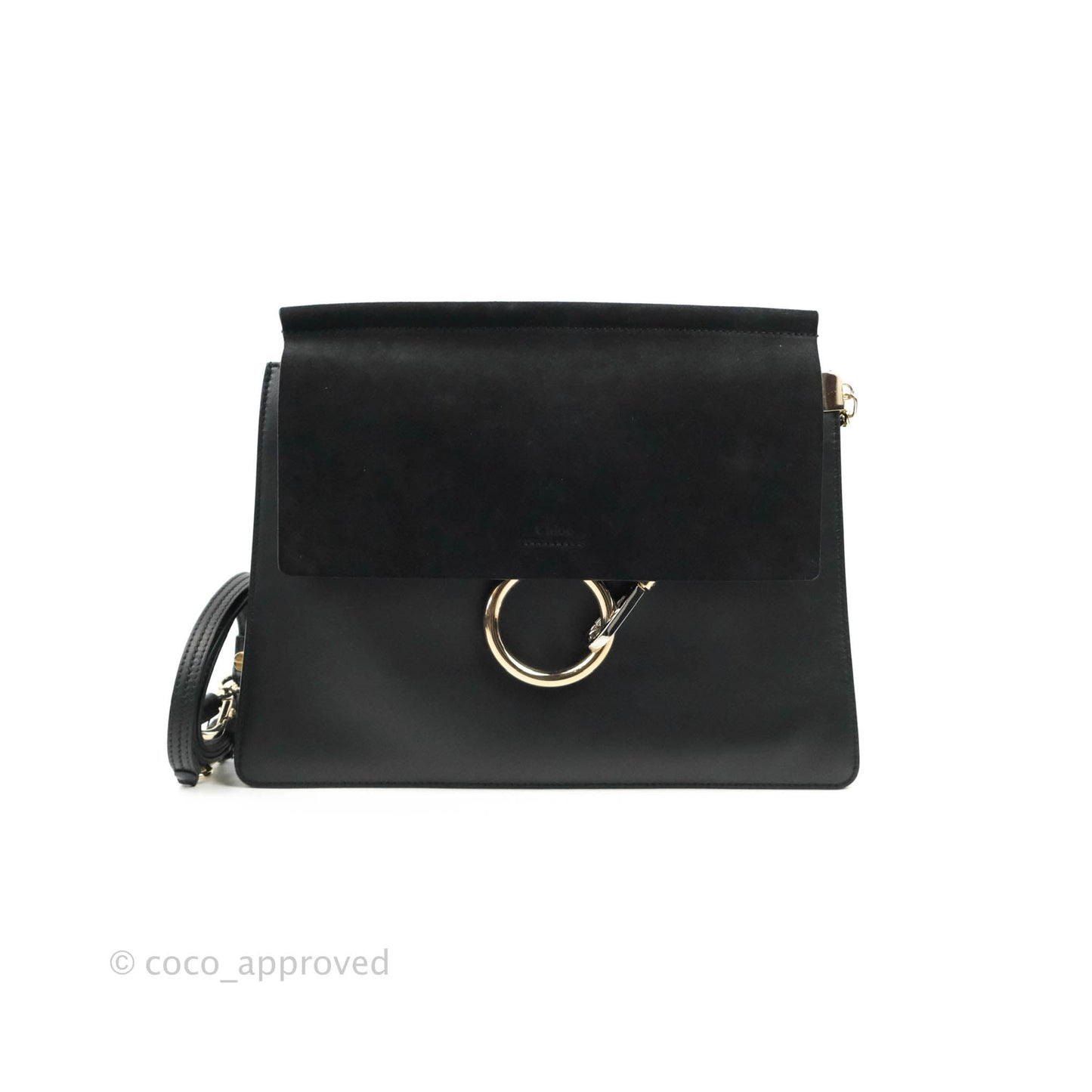 Chloe Medium Faye Shoulder Bag Black Suede Calfskin Leather