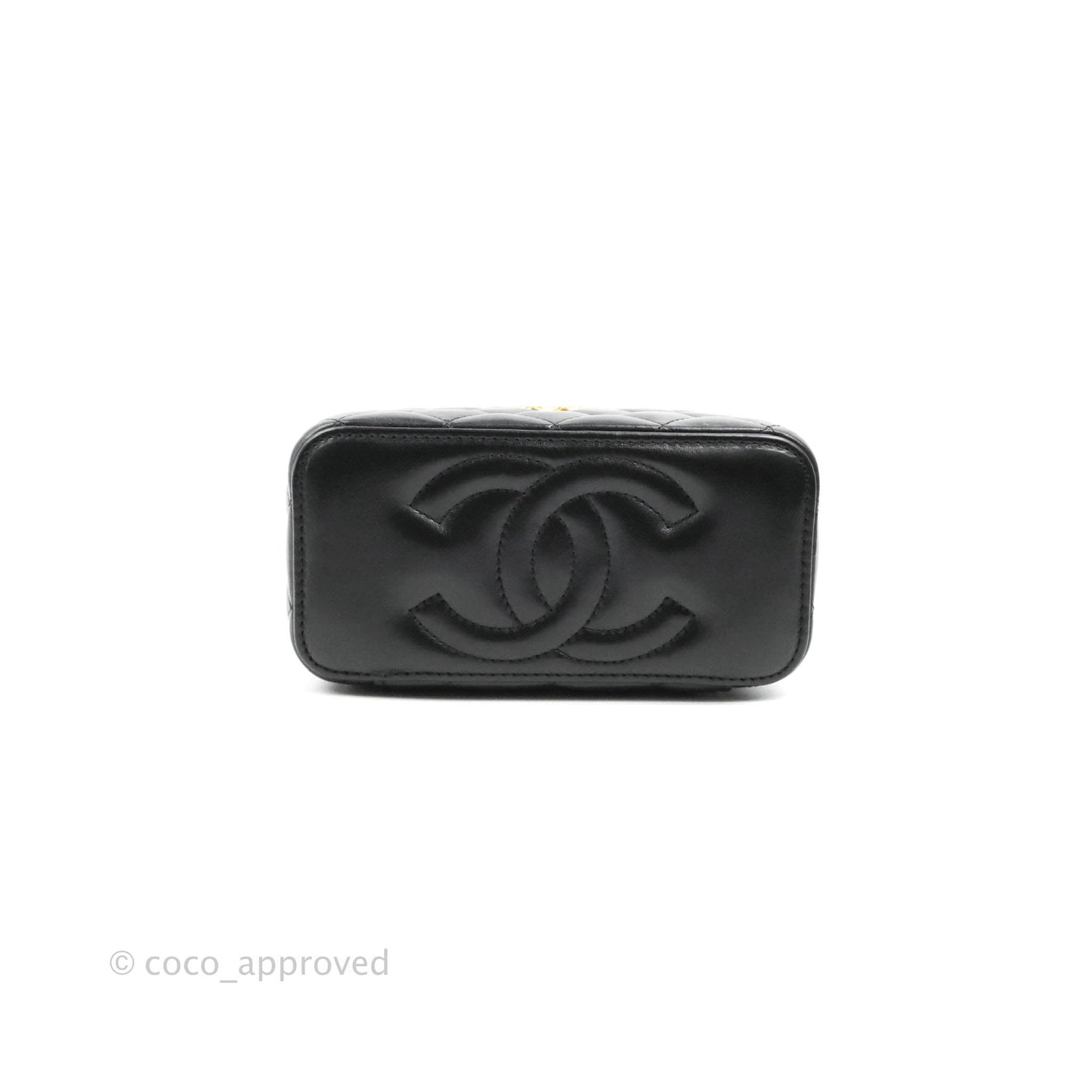 Chanel Vanity with Adjustable Chain Black Lambskin Aged Gold Hardware 22K