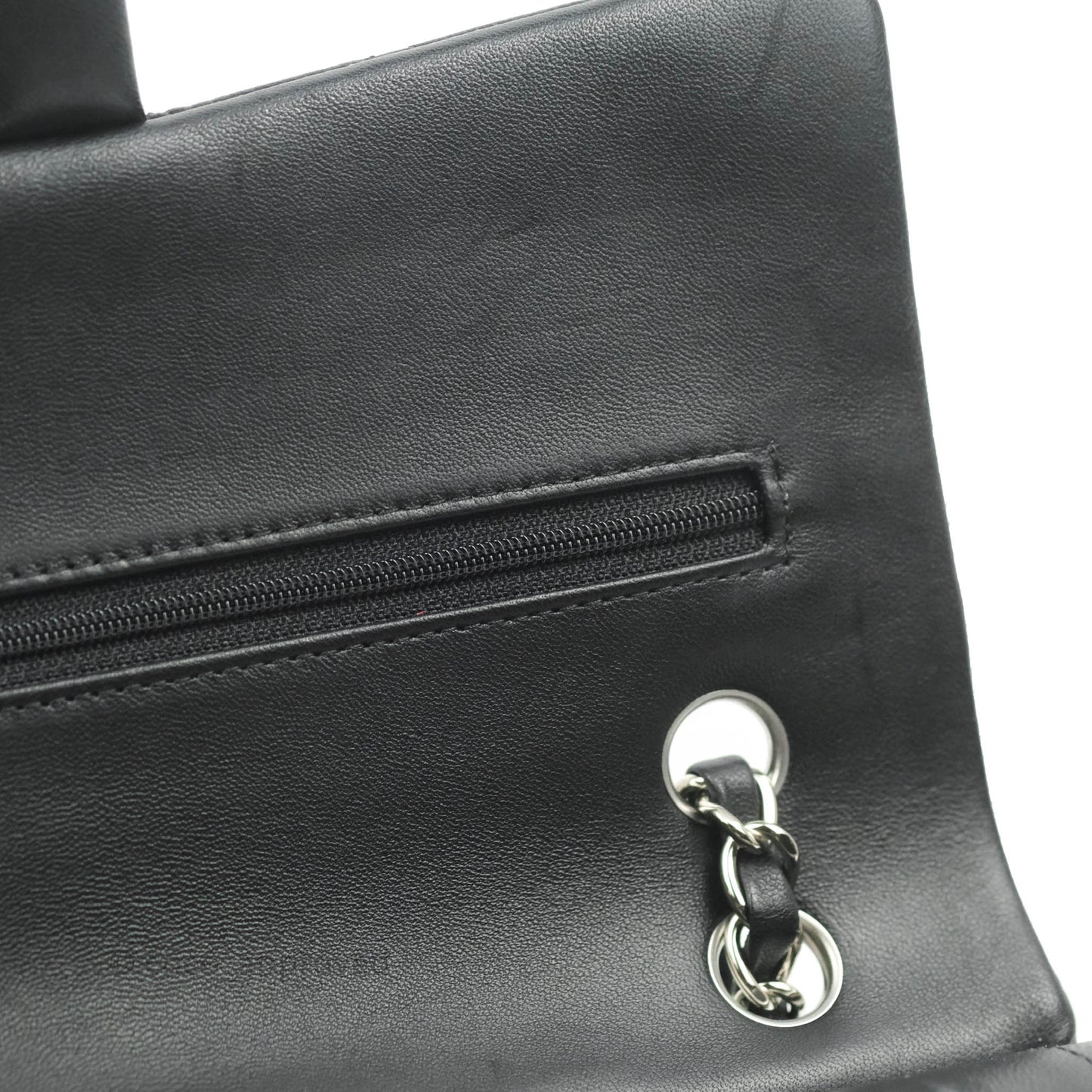 Chanel Classic M/L Medium Flap Quilted Black Lambskin Silver Hardware