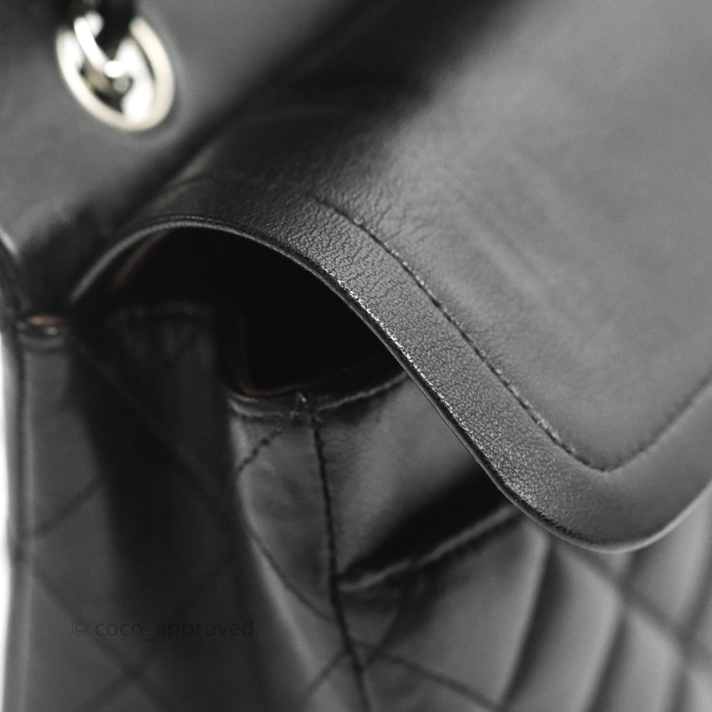 Chanel Classic M/L Medium Flap Quilted Black Lambskin Silver Hardware