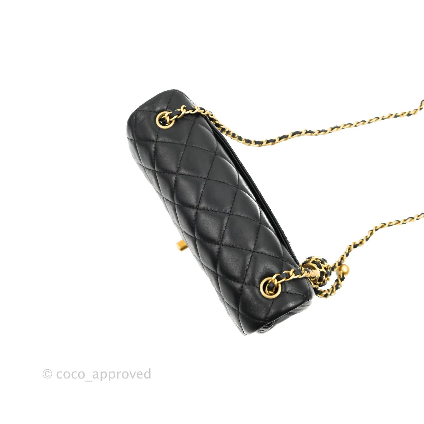 Chanel Mini Rectangular Pearl Crush Quilted Black Lambskin Aged Gold Hardware