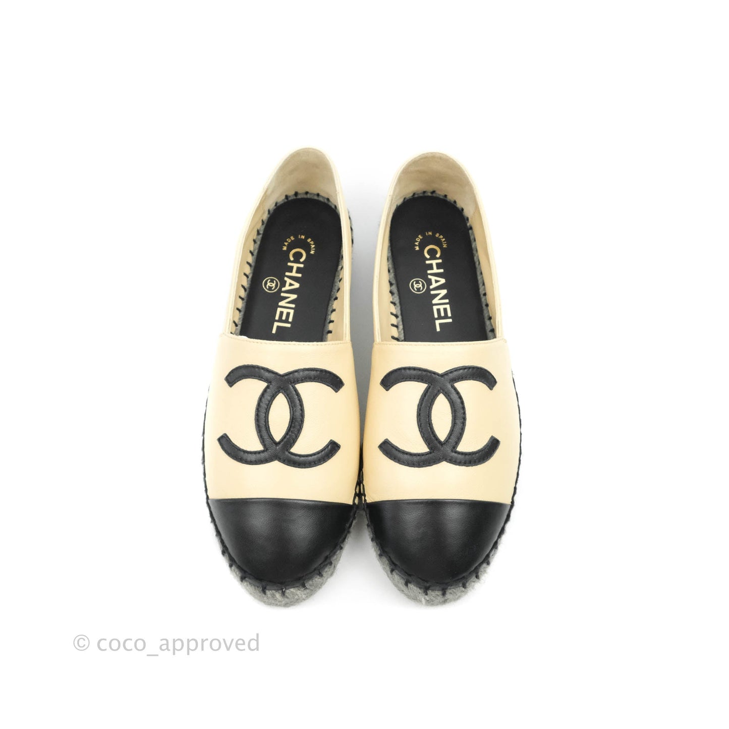 Chanel Espadrille Black Beige Leather Size 36C