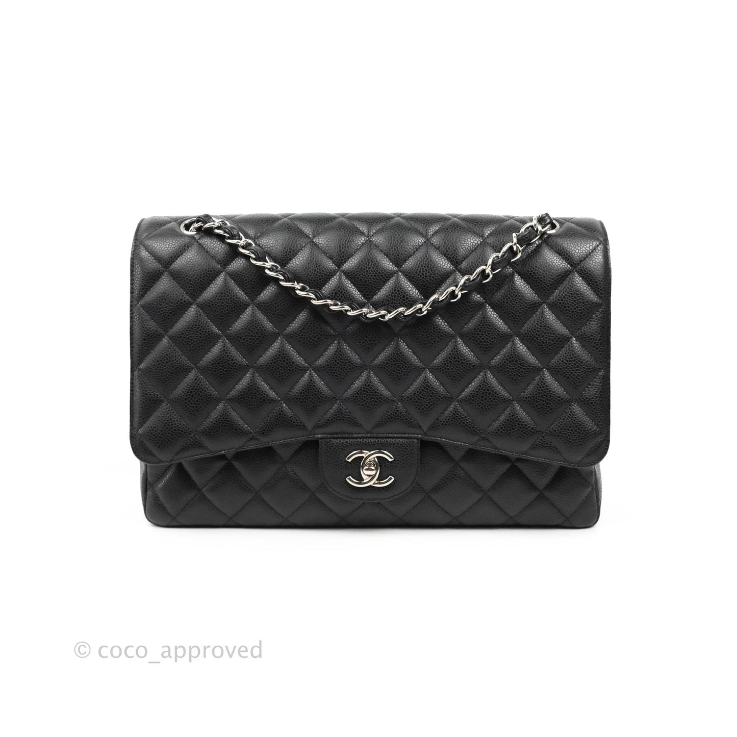 Chanel Quilted Single Flap Maxi Black Caviar Silver Hardware