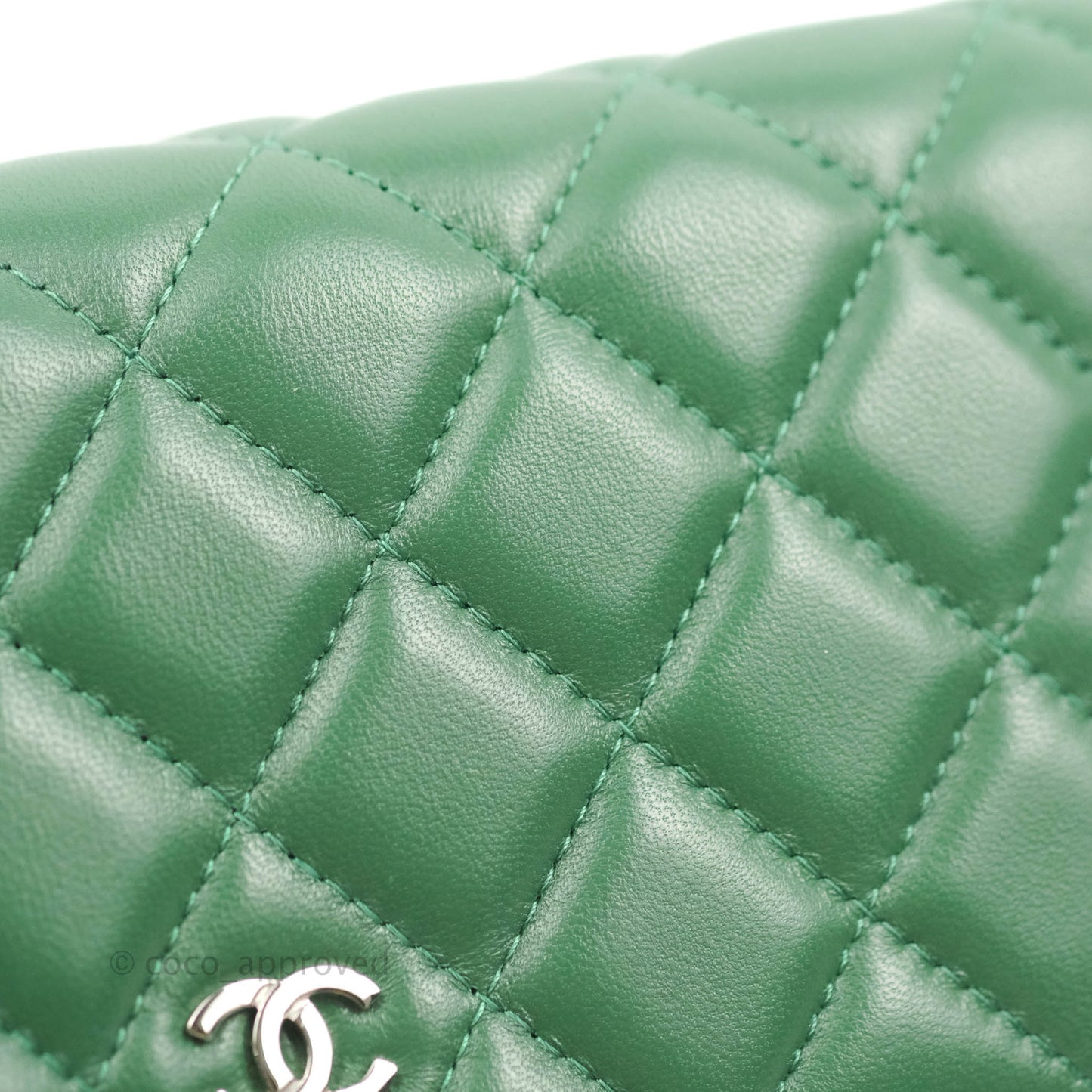 Chanel Quilted Classic Wallet on Chain WOC Green Lambskin Silver Hardware