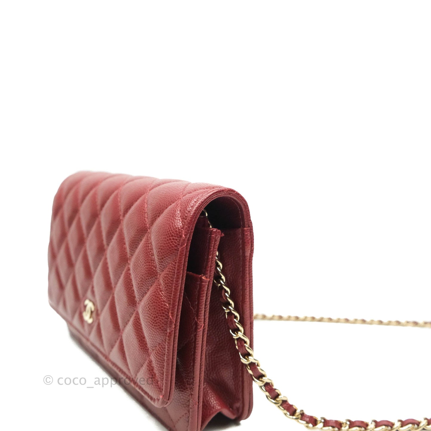 Chanel Quilted Wallet on Chain WOC Burgundy Caviar Gold Hardware