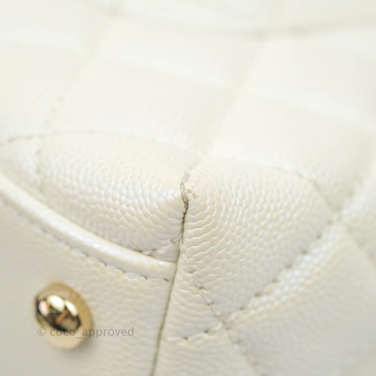 Chanel Small Quilted Coco Handle Iridescent White Caviar Gold Hardware