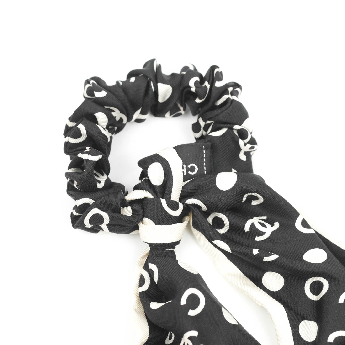 Chanel Coco Bow Silk Hair Accessory Black & Ivory