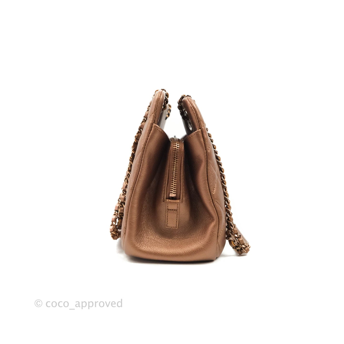 Chanel Iridescent Goatskin Quilted Small CC Eyelet Tote Copper Rose Gold