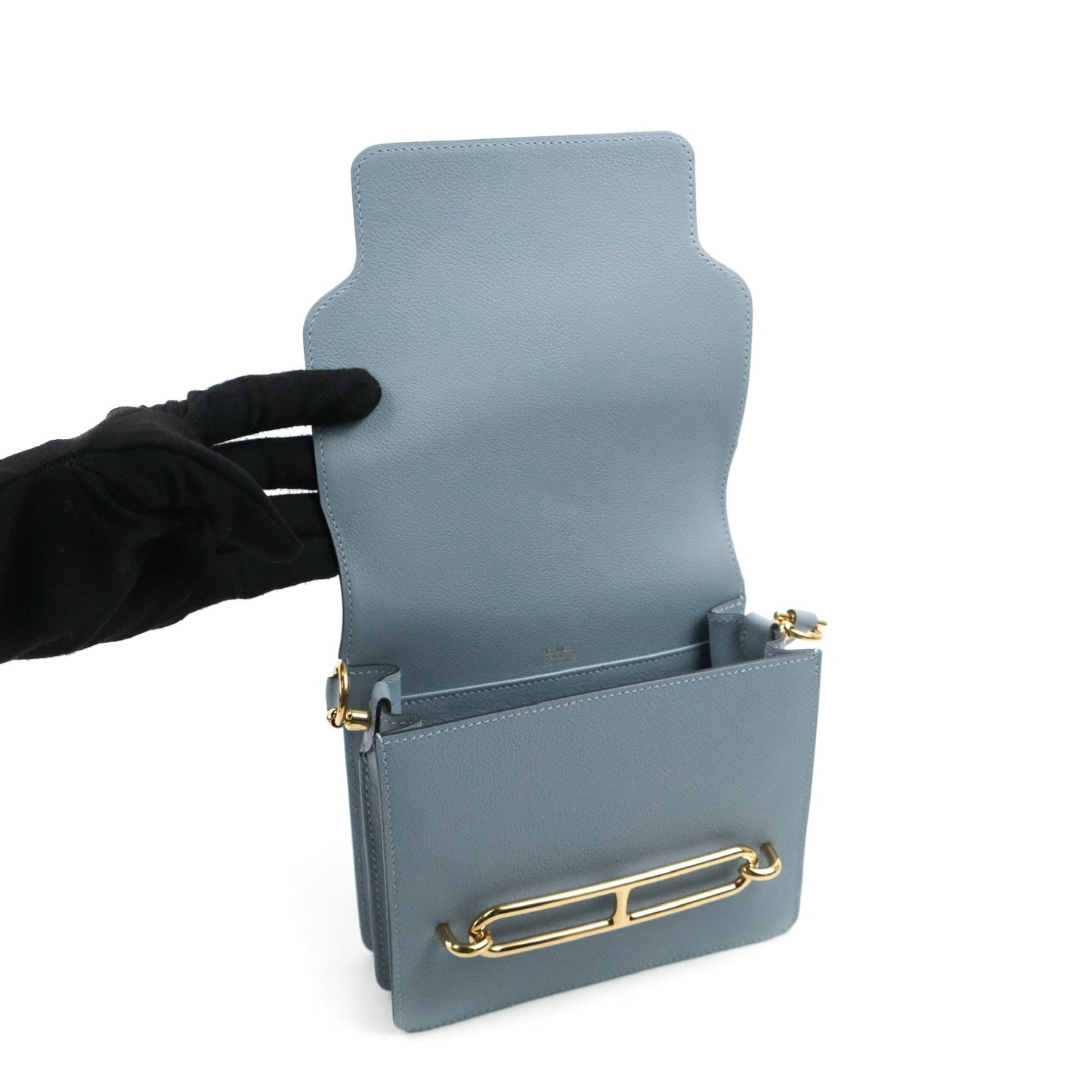 Hermès Roulis Mini 18 Bleu Lin Evercolor Gold Hardware