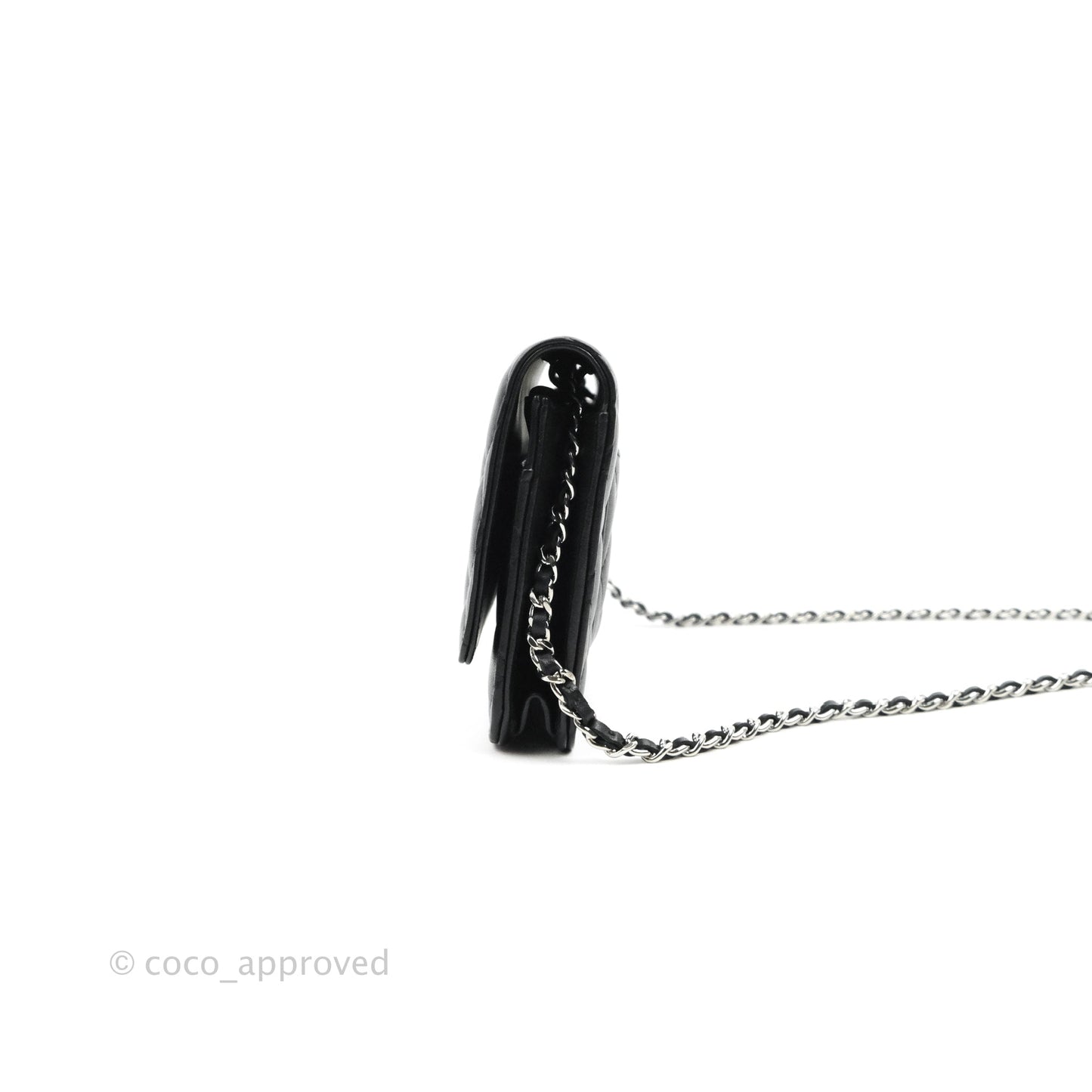 Chanel Quilted Wallet on Chain WOC Black Lambskin Silver Hardware