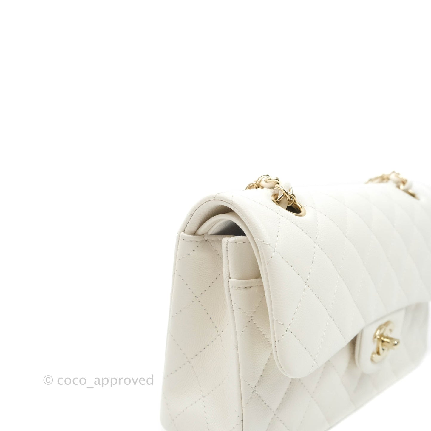 Chanel Classic Small S/M Flap White Caviar Gold Hardware 20S