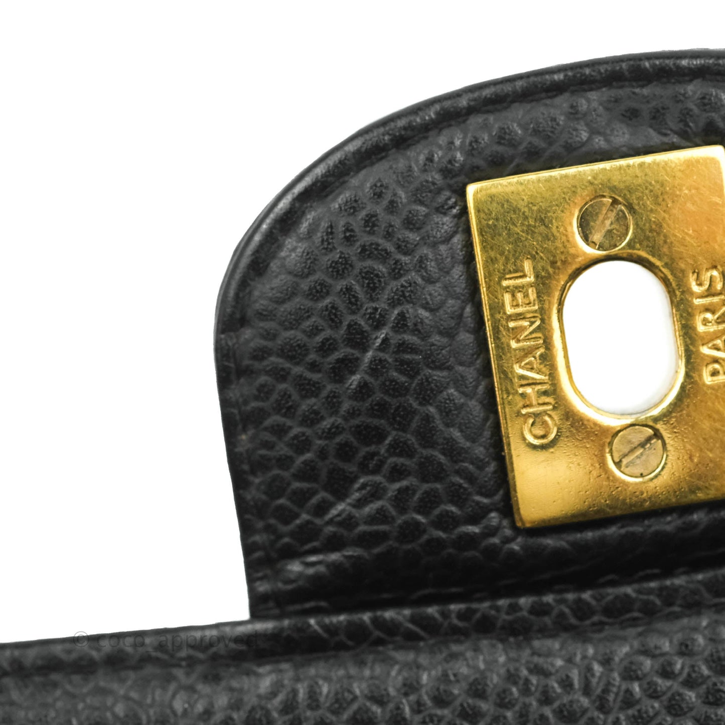 Chanel Vintage Classic M/L Medium Flap Quilted Black Caviar 24K Gold Hardware