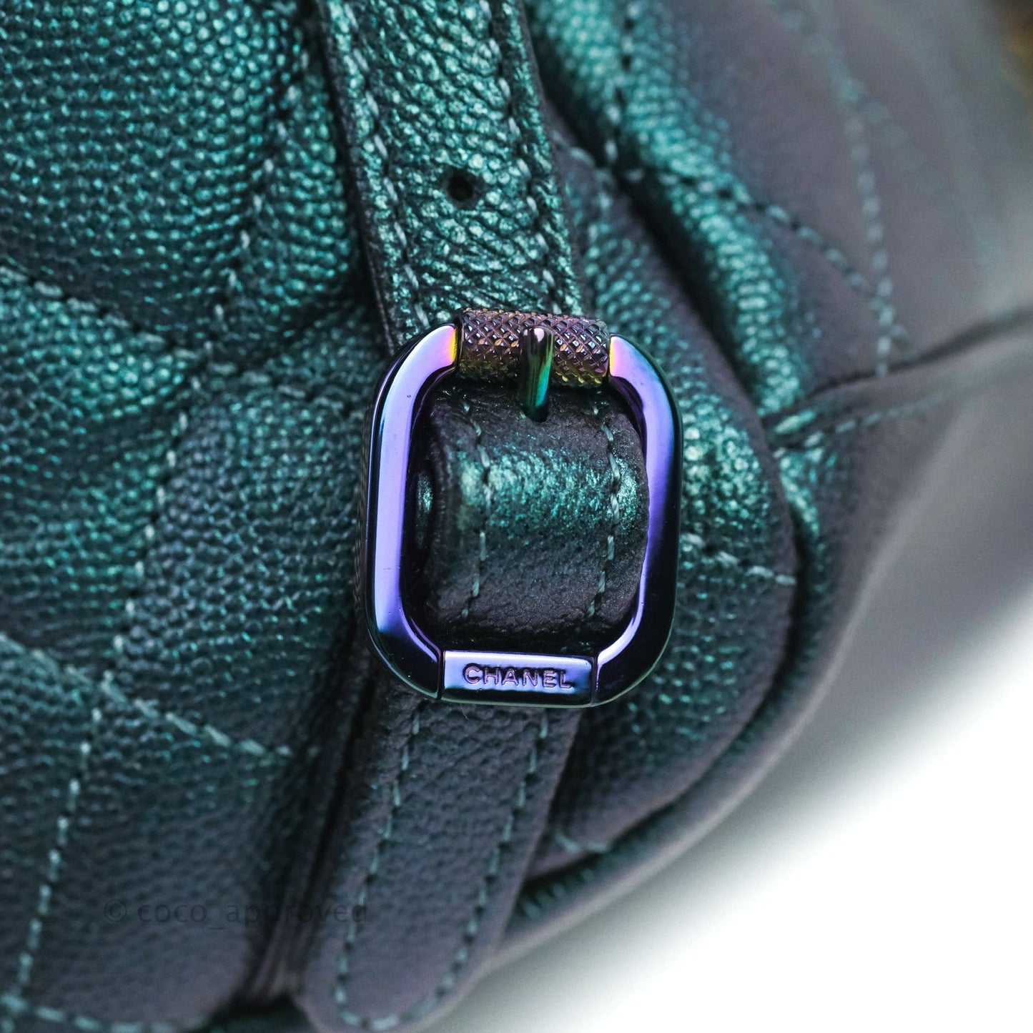 Chanel Quilted CC Filigree Backpack Caviar Iridescent Dark Turquoise Rainbow Hardware