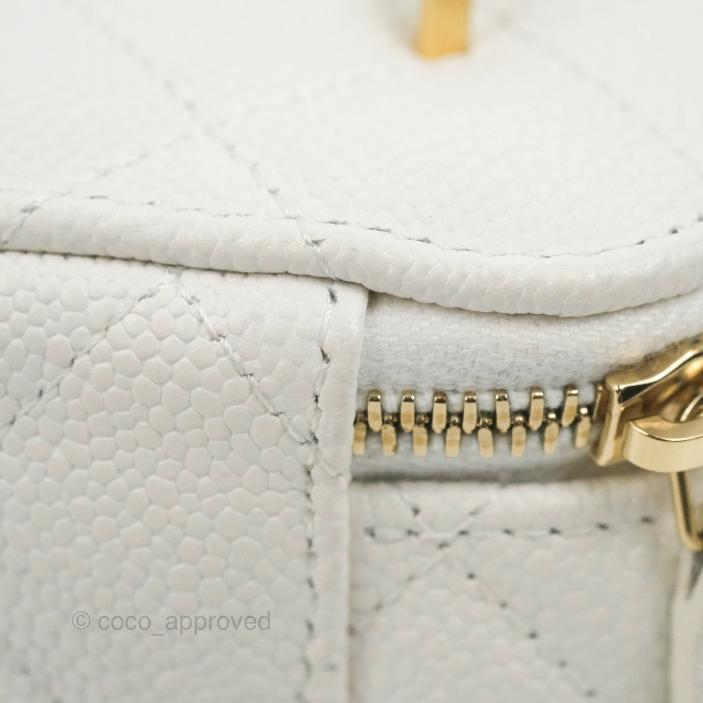 Chanel Quilted Heart Crush Mini Vanity With Chain White Caviar Aged Gold Hardware