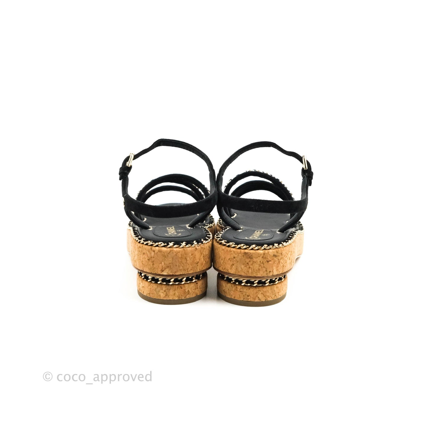Chanel CC Chain Cork Sandals Black Size 37.5