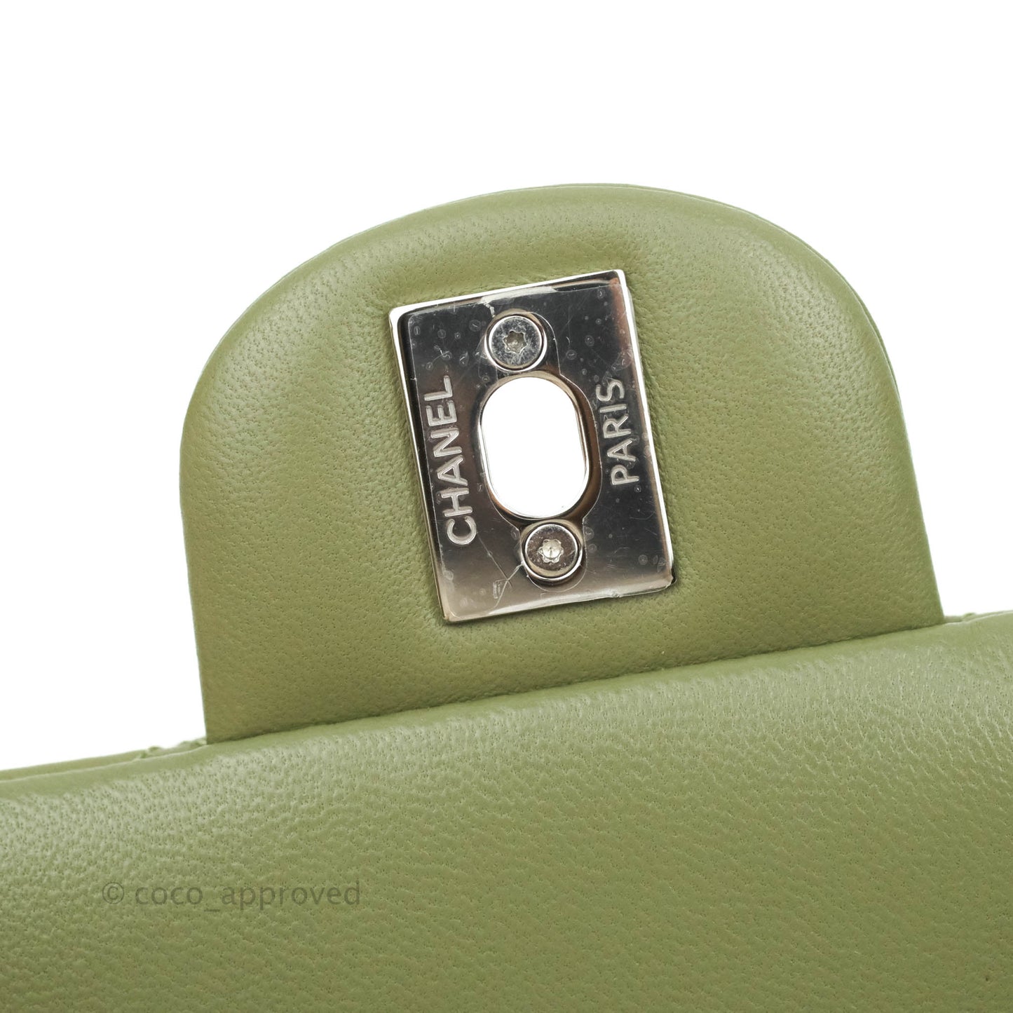 Chanel Quilted Mini Square Olive Green Lambskin Silver Hardware 21B