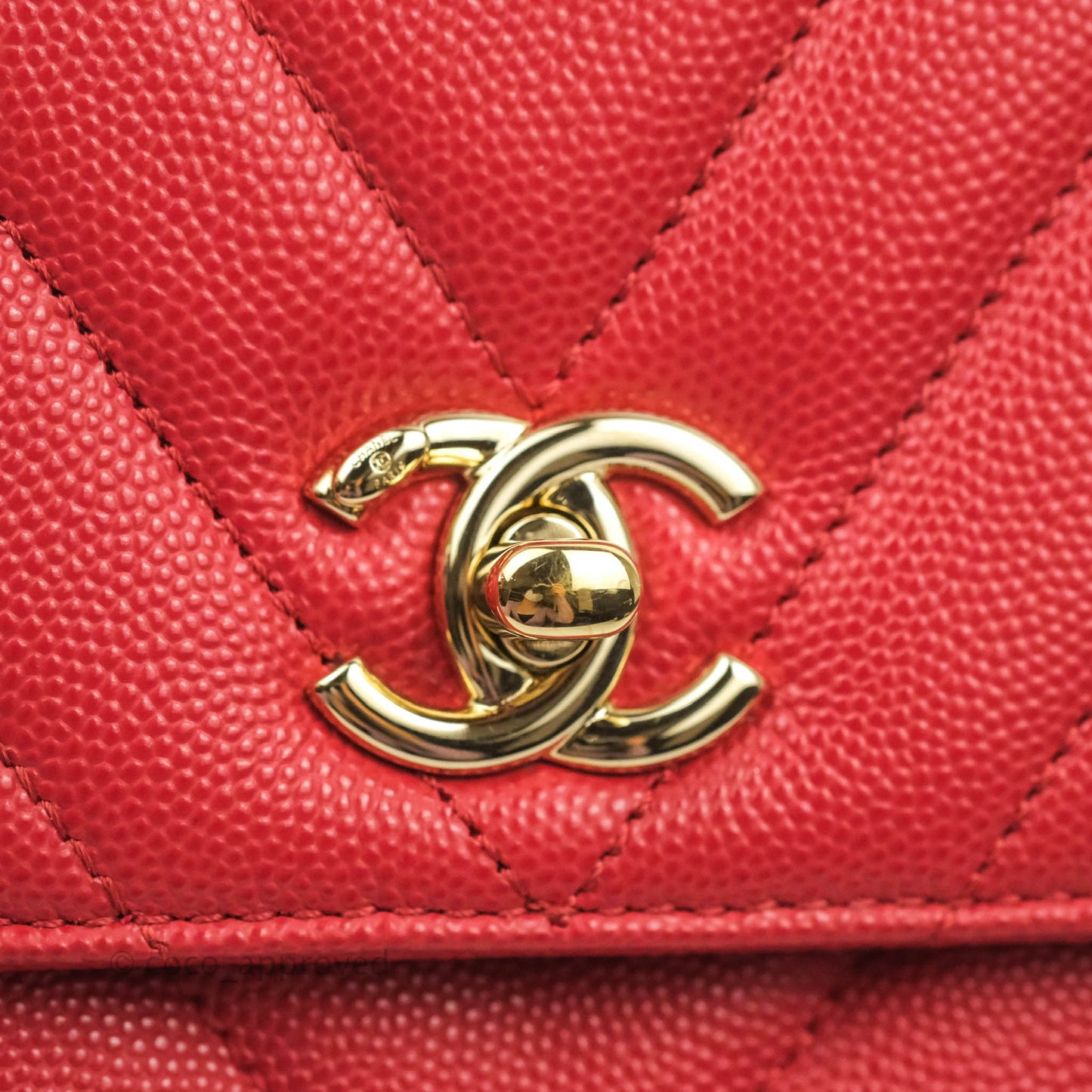 Chanel Small Coco Handle Chevron Red Caviar Gold Hardware 20P