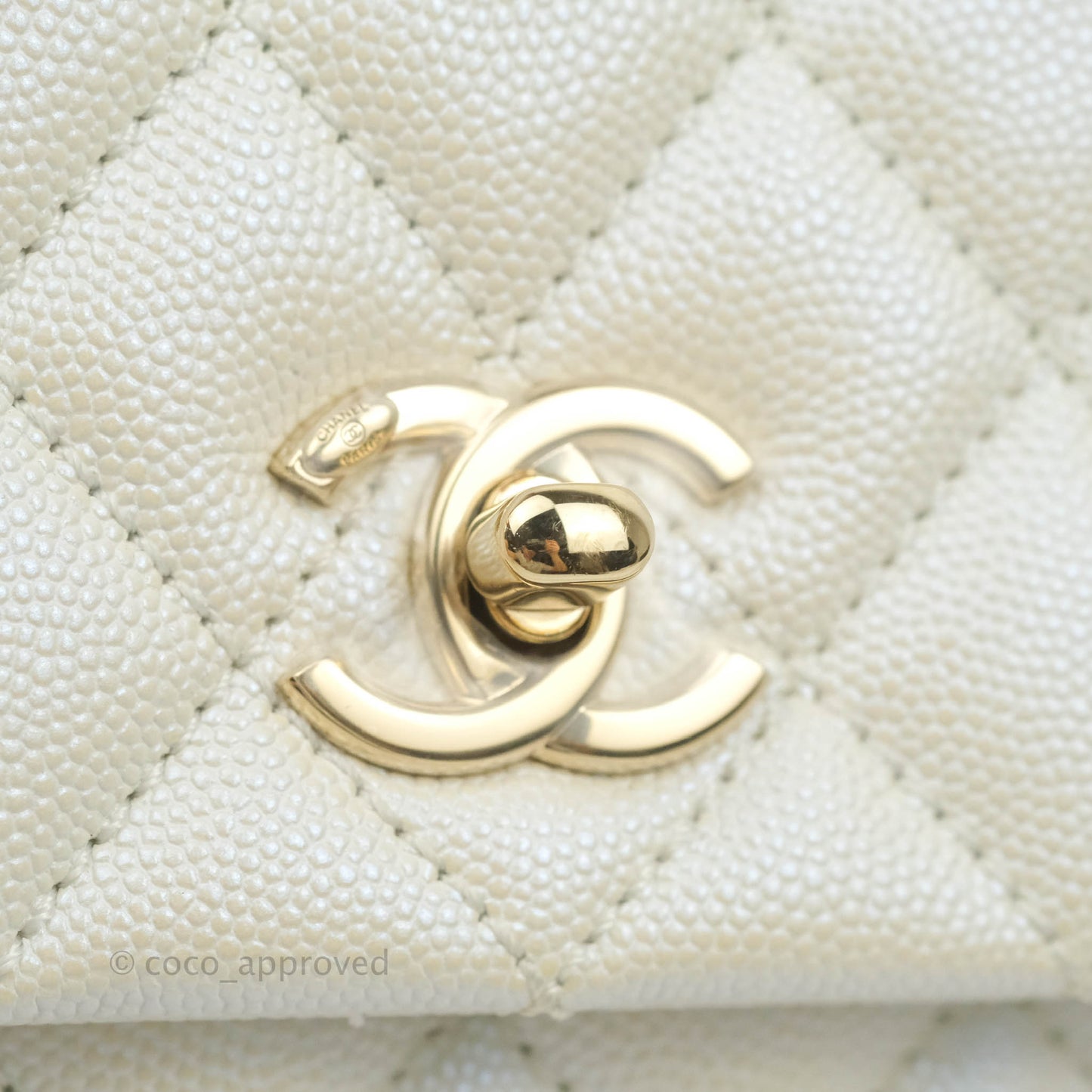 Chanel Small Quilted Coco Handle Iridescent White Caviar Gold Hardware