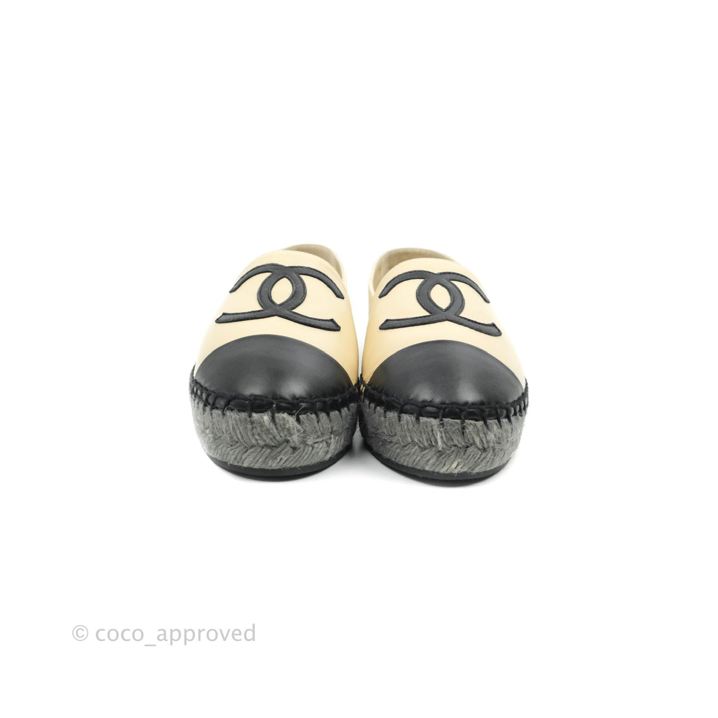 Chanel Espadrille Black Beige Leather Size 36C